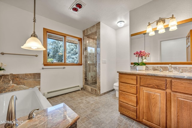1405 Primrose Ln, Minden, NV 89423 - full bath with baseboard heating, vanity, a shower stall, and a bath