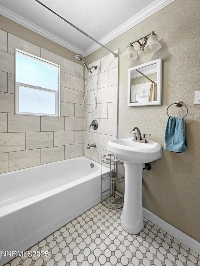 540 Garrison St, Winnemucca, NV 89445 - bathroom with shower / tub combo with curtain and ornamental molding