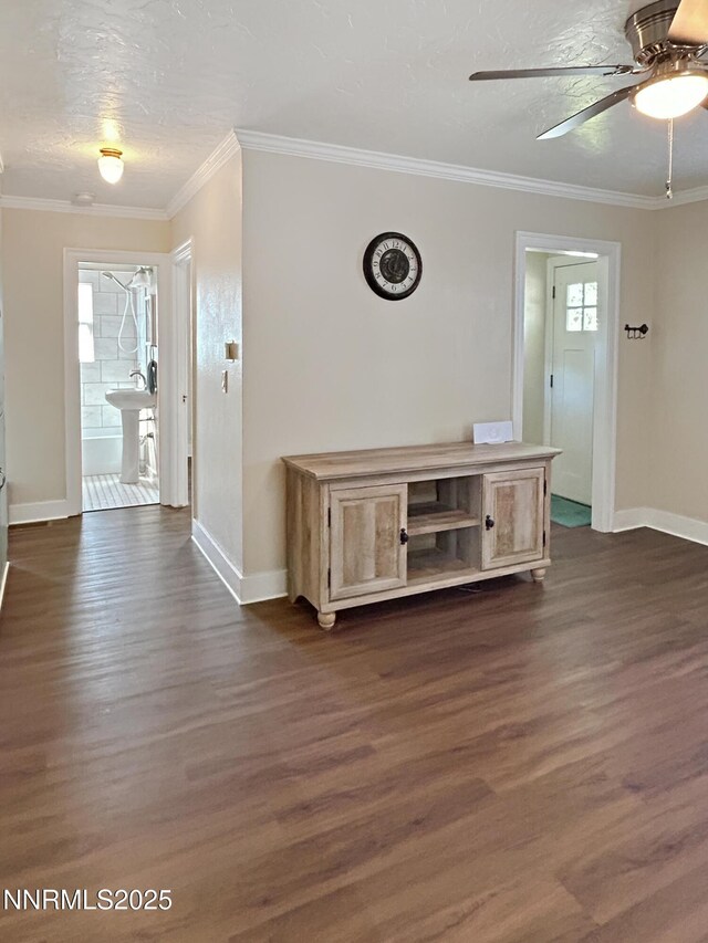 540 Garrison St, Winnemucca, NV 89445 - hall with dark wood-style flooring, ornamental molding, plenty of natural light, and a textured ceiling