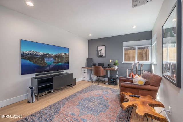3390 Thornhill Dr, Reno, NV 89509 - living room featuring a desk, wood finished floors, and recessed lighting