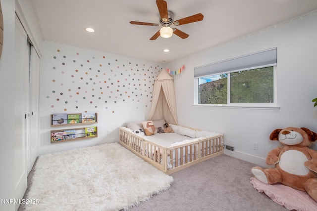 3390 Thornhill Dr, Reno, NV 89509 - carpeted bedroom featuring recessed lighting, a closet, and ceiling fan