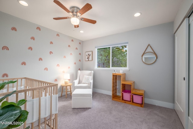 3390 Thornhill Dr, Reno, NV 89509 - carpeted bedroom with recessed lighting, a closet, and ceiling fan