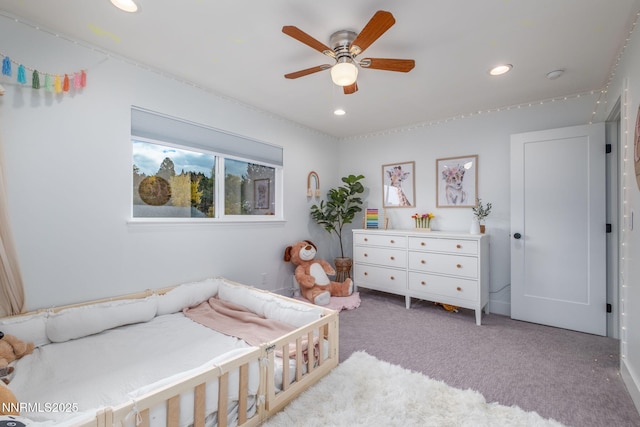 3390 Thornhill Dr, Reno, NV 89509 - bedroom featuring recessed lighting, light carpet, and a ceiling fan