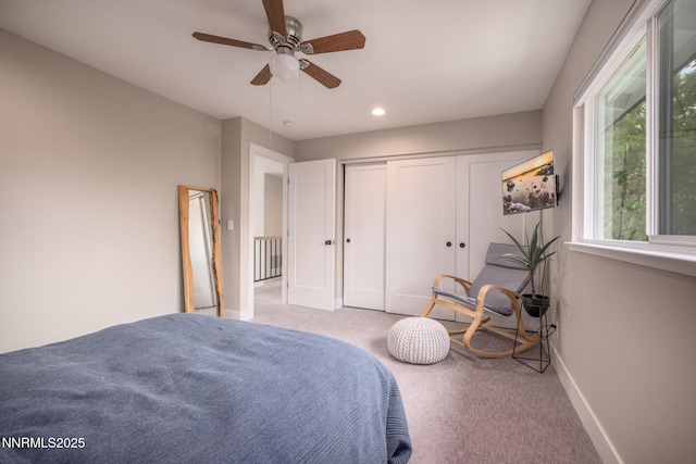 3390 Thornhill Dr, Reno, NV 89509 - bedroom featuring carpet flooring, recessed lighting, a ceiling fan, and a closet