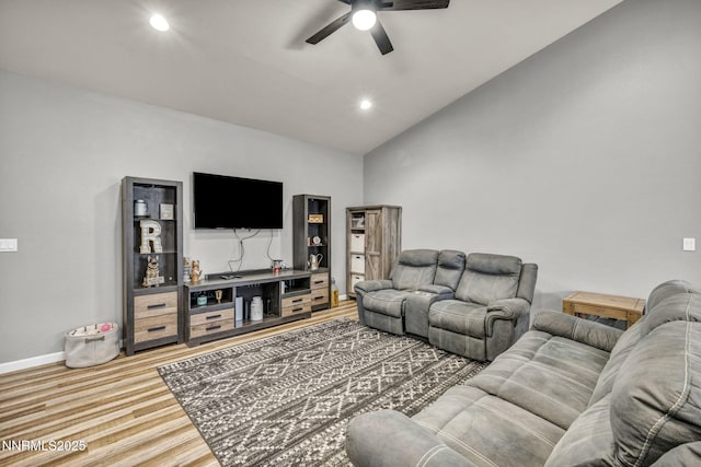 776 Great Basin Ln, Fallon, NV 89406 - living area featuring wood finished floors, a ceiling fan, recessed lighting, and high vaulted ceiling