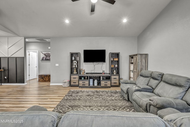 776 Great Basin Ln, Fallon, NV 89406 - living room with wood finished floors, a ceiling fan, and recessed lighting