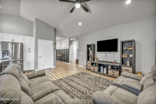 776 Great Basin Ln, Fallon, NV 89406 - living area featuring a ceiling fan, light wood-style flooring, recessed lighting, and high vaulted ceiling