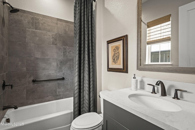 6122 S Pleasant Oak Trl, Reno, NV 89511 - full bath with shower / bathtub combination with curtain, vanity, and a textured wall