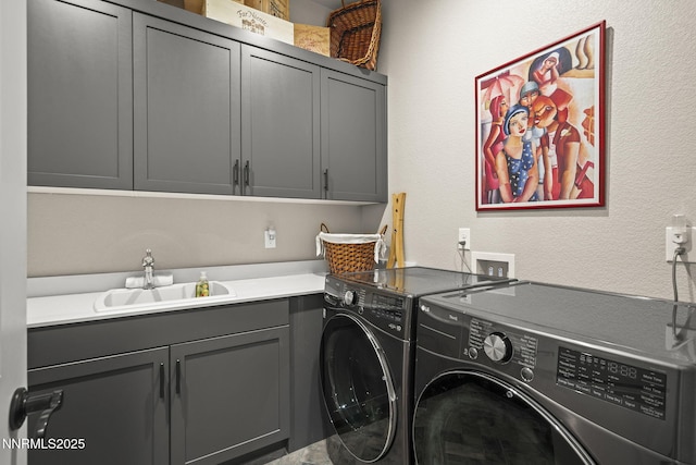 6122 S Pleasant Oak Trl, Reno, NV 89511 - washroom featuring cabinet space, separate washer and dryer, and a textured wall
