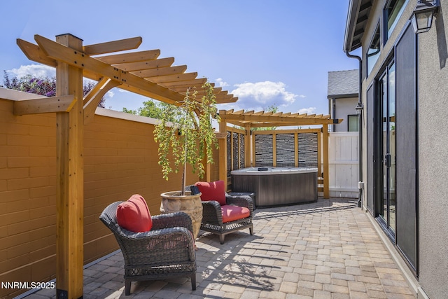 6122 S Pleasant Oak Trl, Reno, NV 89511 - fenced backyard featuring a patio, a pergola, and a hot tub