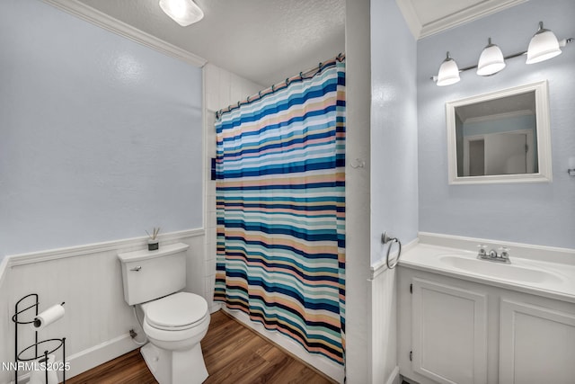 1419 Leonard Rd, Gardnerville, NV 89460 - full bath with ornamental molding, wood finished floors, vanity, and curtained shower