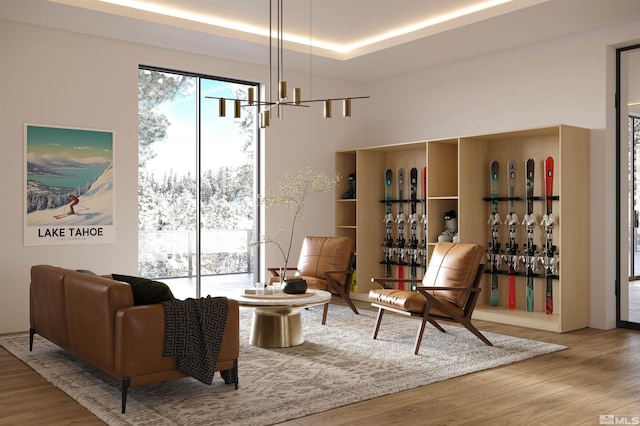323 Tramway Dr # 301, Stateline, NV 89449 - living area with wood finished floors and a chandelier