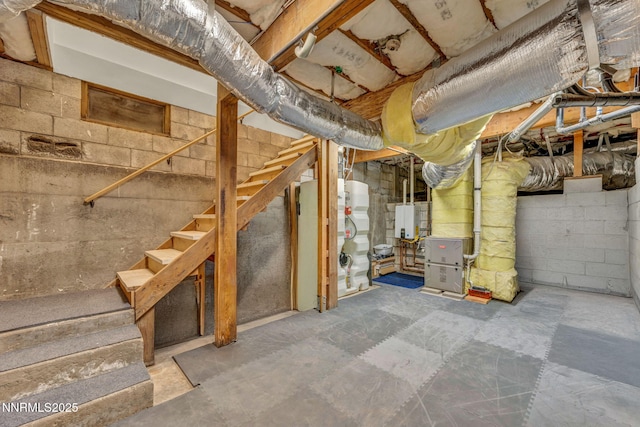 116 Cypress Way, Stateline, NV 89449 - unfinished below grade area featuring stairs, water heater, and heating unit