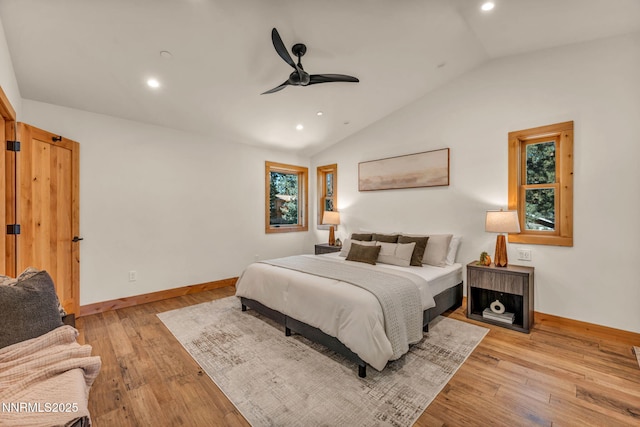 116 Cypress Way, Stateline, NV 89449 - bedroom featuring vaulted ceiling, recessed lighting, light wood-type flooring, and a ceiling fan