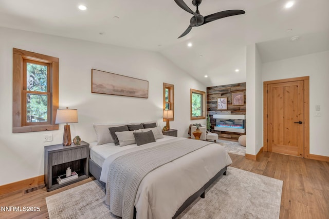 116 Cypress Way, Stateline, NV 89449 - bedroom with light wood-style floors, lofted ceiling, recessed lighting, and ceiling fan