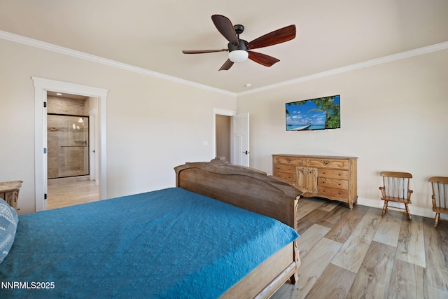 1725 Grandview Pkwy, Minden, NV 89423 - bedroom featuring crown molding, wood finished floors, ceiling fan, and ensuite bath