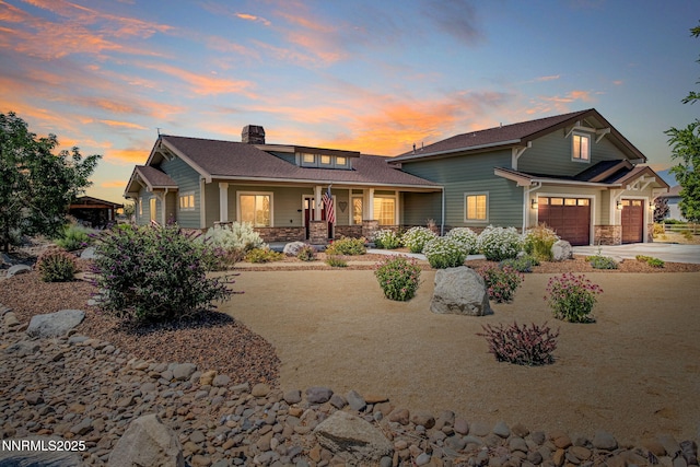 1725 Grandview Pkwy, Minden, NV 89423 - craftsman inspired home featuring stone siding, a porch, a chimney, and driveway