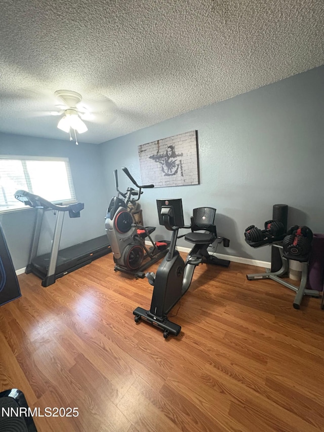 5045 Offenhauser Dr, Winnemucca, NV 89445 - exercise area with ceiling fan, a textured ceiling, and wood finished floors