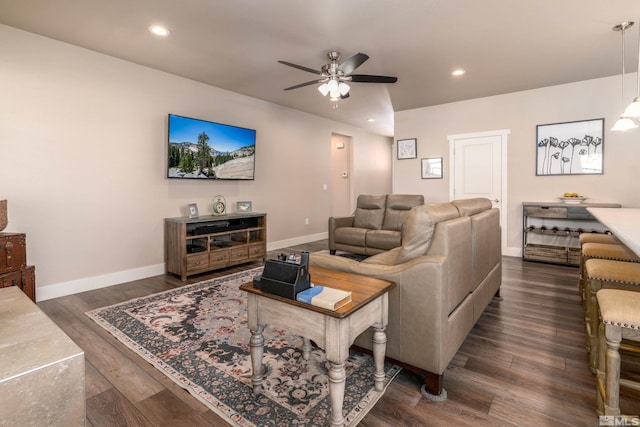 1230 W Cottage Loop, Gardnerville, NV 89460 - living room featuring ceiling fan, recessed lighting, and dark wood-style flooring