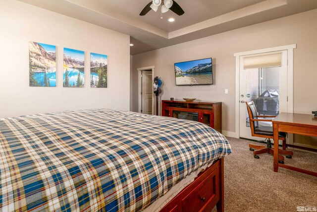 1230 W Cottage Loop, Gardnerville, NV 89460 - carpeted bedroom featuring recessed lighting, a raised ceiling, and a ceiling fan
