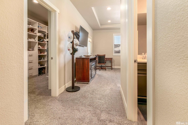1230 W Cottage Loop, Gardnerville, NV 89460 - hall featuring carpet floors, recessed lighting, a textured wall, and a desk