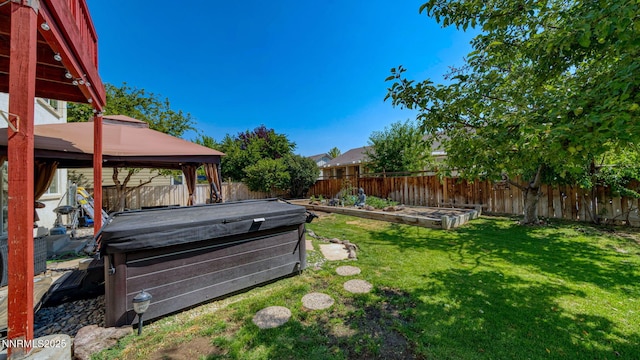 7302 Little Easy St, Sparks, NV 89436 - fenced backyard featuring a hot tub and a gazebo