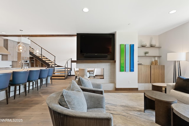 17 Beach Club Dr Unit 214, Stateline, NV 89449 - living area featuring stairs, light wood-style floors, and recessed lighting