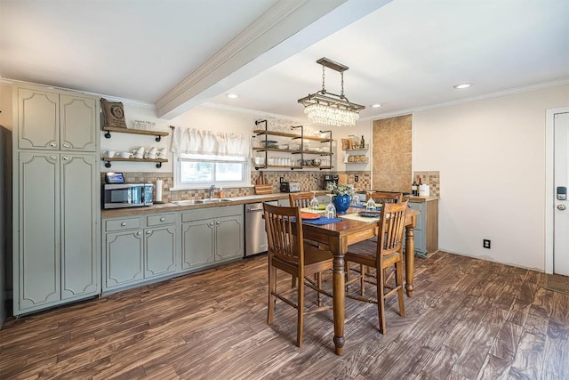 9 E Division St, North East, PA 16428 - dining area featuring crown molding, dark wood-style floors, and recessed lighting