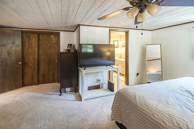 9 E Division St, North East, PA 16428 - bedroom featuring carpet, wood ceiling, ornamental molding, and ensuite bathroom
