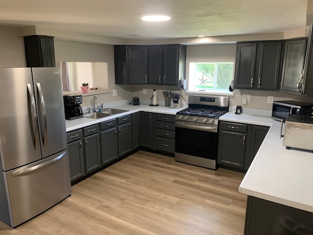 6028 Davidson Rd, Jamestown, PA 16134 - kitchen with stainless steel appliances, a sink, light countertops, and light wood-type flooring