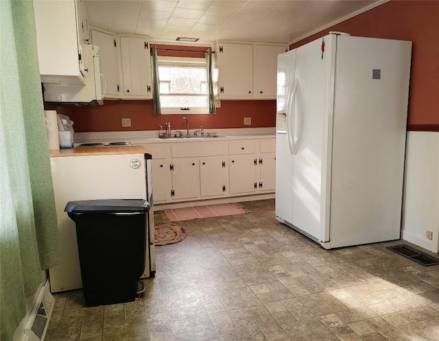 19437 Green Mountain St, Meadville, PA 16335 - kitchen featuring white appliances, a sink, light countertops, and white cabinetry