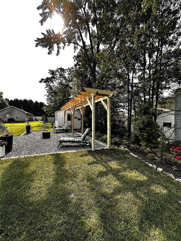 12075 Oakmont Dr, Conneaut Lake, PA 16316 - view of green lawn featuring a pergola and a patio