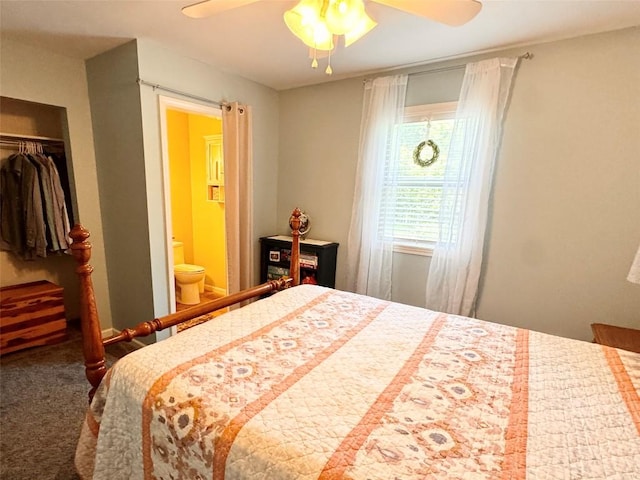 969 Lewis Way, Girard, PA 16417 - carpeted bedroom featuring ceiling fan, a closet, and ensuite bath