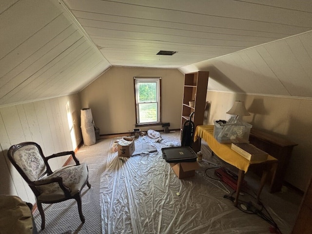 14245 19th Rte, Cambridge Springs, PA 16403 - bonus room with carpet, wood walls, and vaulted ceiling