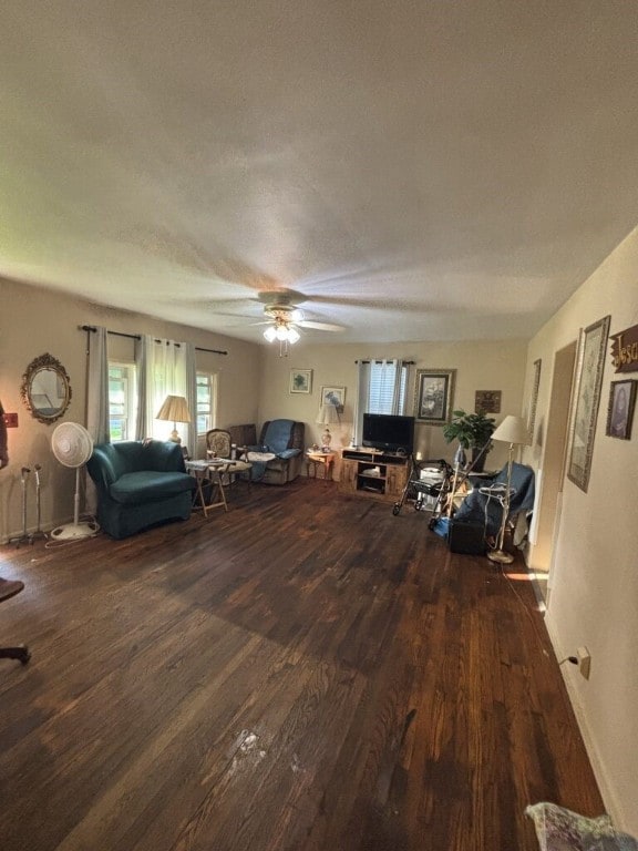 14245 19th Rte, Cambridge Springs, PA 16403 - living area featuring wood finished floors, ceiling fan, and a textured ceiling