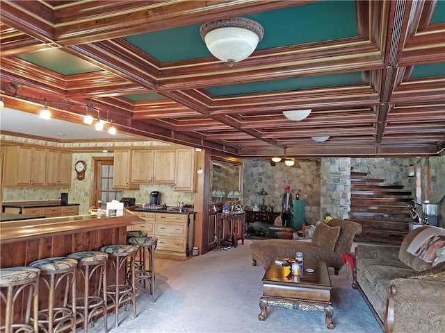 interior space with carpet and ornamental molding