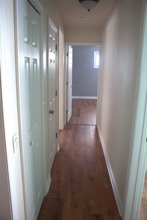 hall with dark hardwood / wood-style flooring