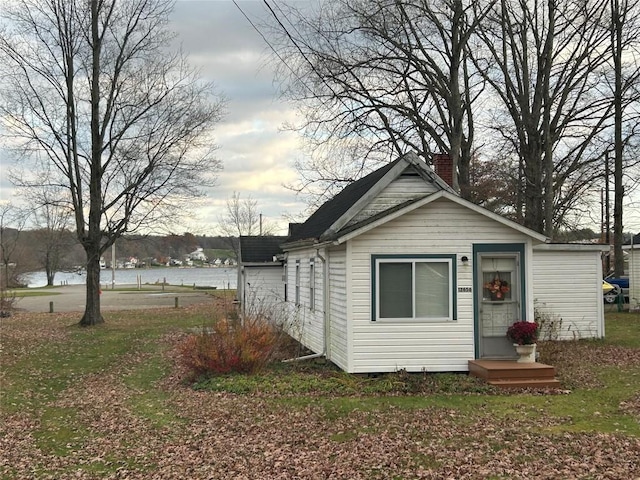 exterior space featuring a water view