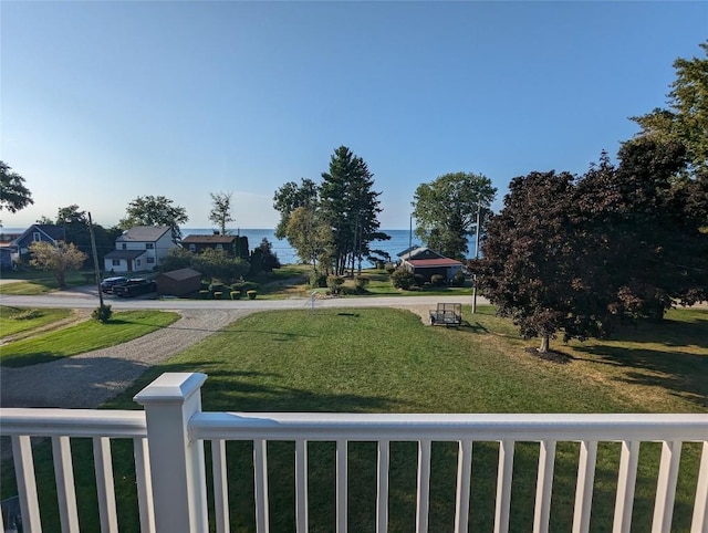 view of yard with a water view