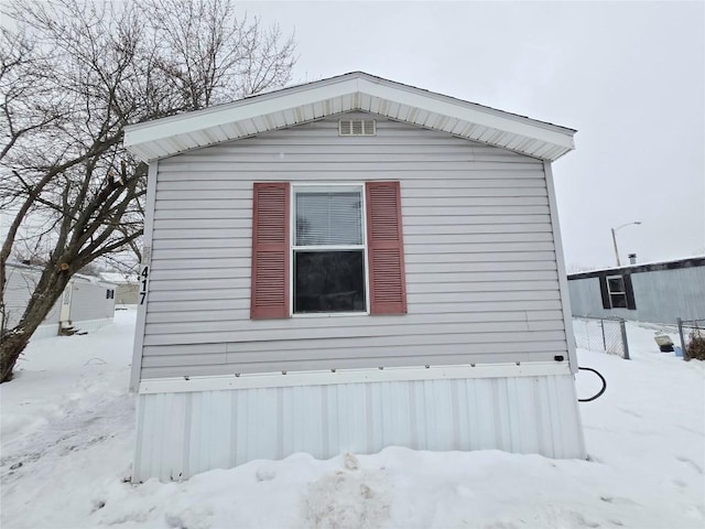 view of snow covered exterior