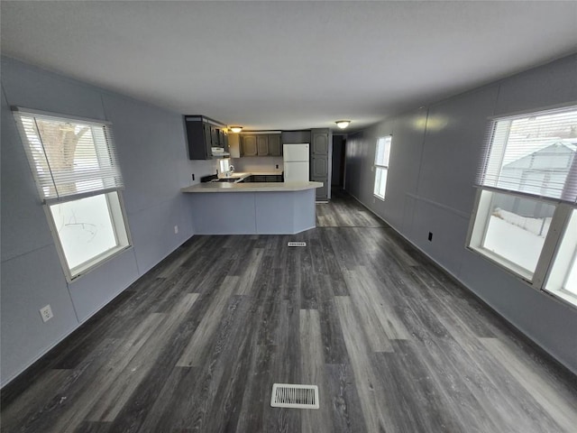 unfurnished living room with dark hardwood / wood-style flooring