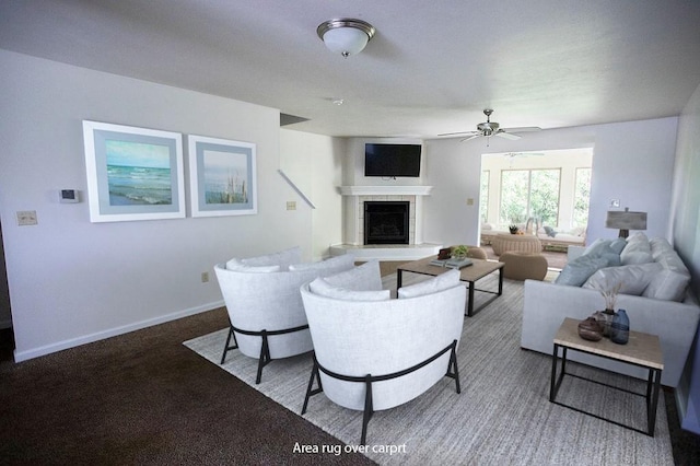 4165 Wood Hills Dr Unit C9, Erie, PA 16510 - carpeted living room with a fireplace, a ceiling fan, and baseboards