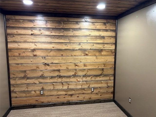 11667 Lakeland Dr, Conneaut Lake, PA 16316 - details featuring baseboards, carpet, wood ceiling, and recessed lighting