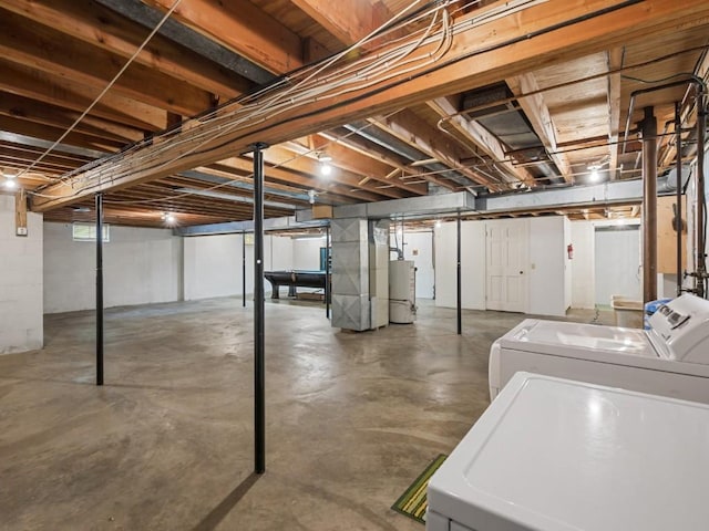 12052 Lake Dr, Conneaut Lake, PA 16316 - unfinished below grade area with washing machine and dryer, water heater, and heating unit