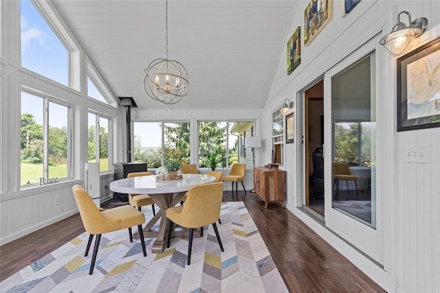 18376 Barber Rd, Meadville, PA 16335 - sunroom / solarium featuring lofted ceiling, wood finished floors, and a chandelier