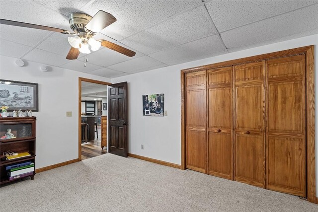 18376 Barber Rd, Meadville, PA 16335 - unfurnished bedroom with carpet, a drop ceiling, ceiling fan, and a closet