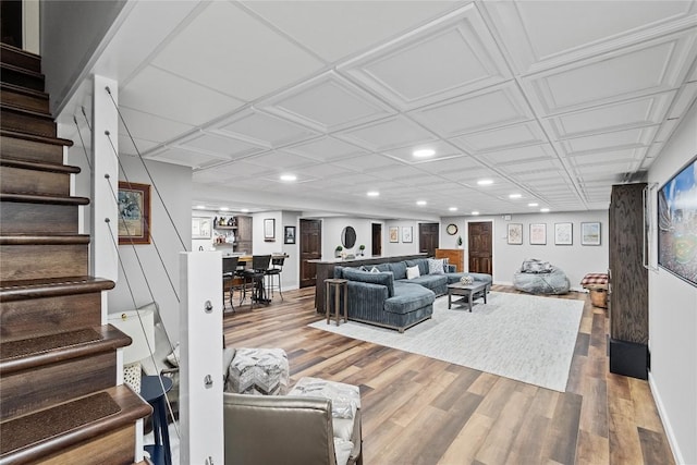 18376 Barber Rd, Meadville, PA 16335 - living area with recessed lighting, stairway, wood finished floors, and bar area