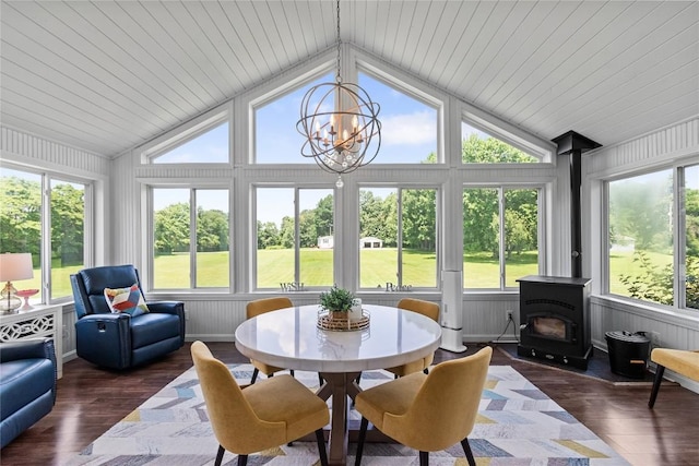 18376 Barber Rd, Meadville, PA 16335 - sunroom featuring lofted ceiling, healthy amount of natural light, a chandelier, and wood finished floors