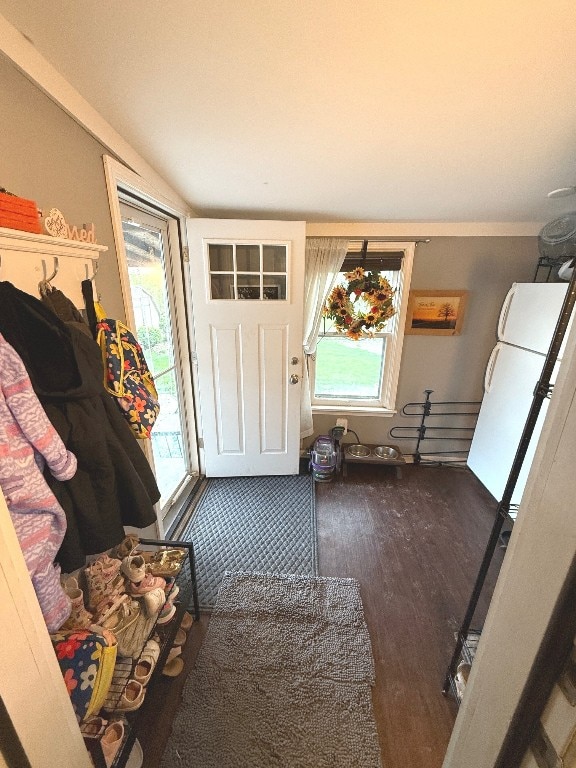 foyer entrance with wood finished floors