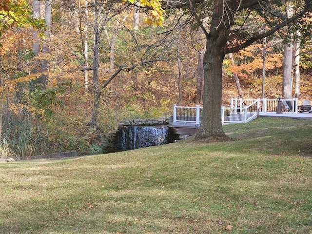 view of yard with a water view